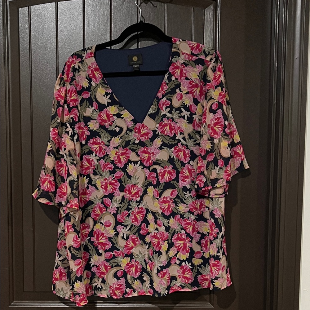 JM Collection Pink and Cream Floral Blouse